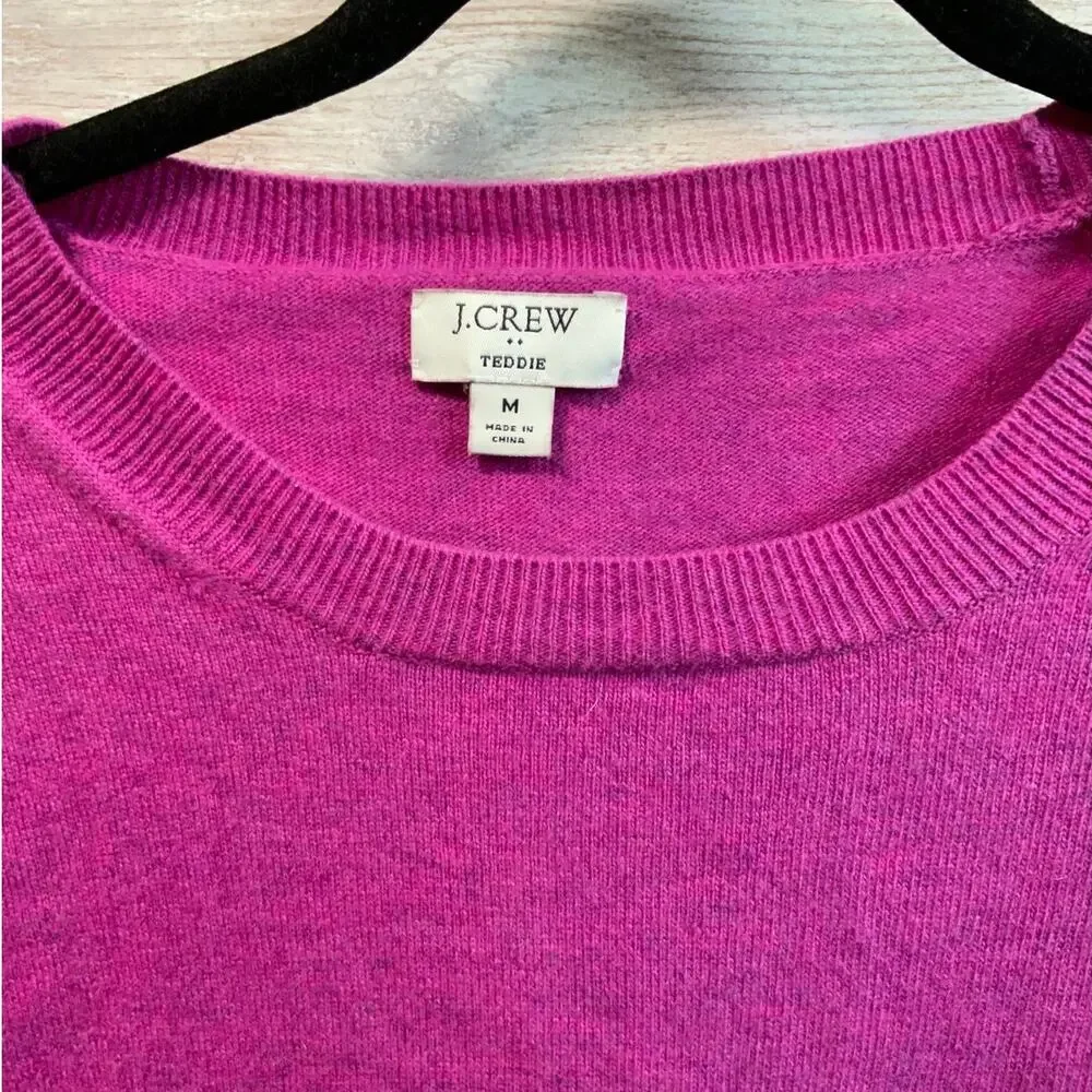 J.CREW Teddie Sweater Magenta Pink Cotton Wool Crewneck Size M Preppy Minimalist - Picture 3 of 4